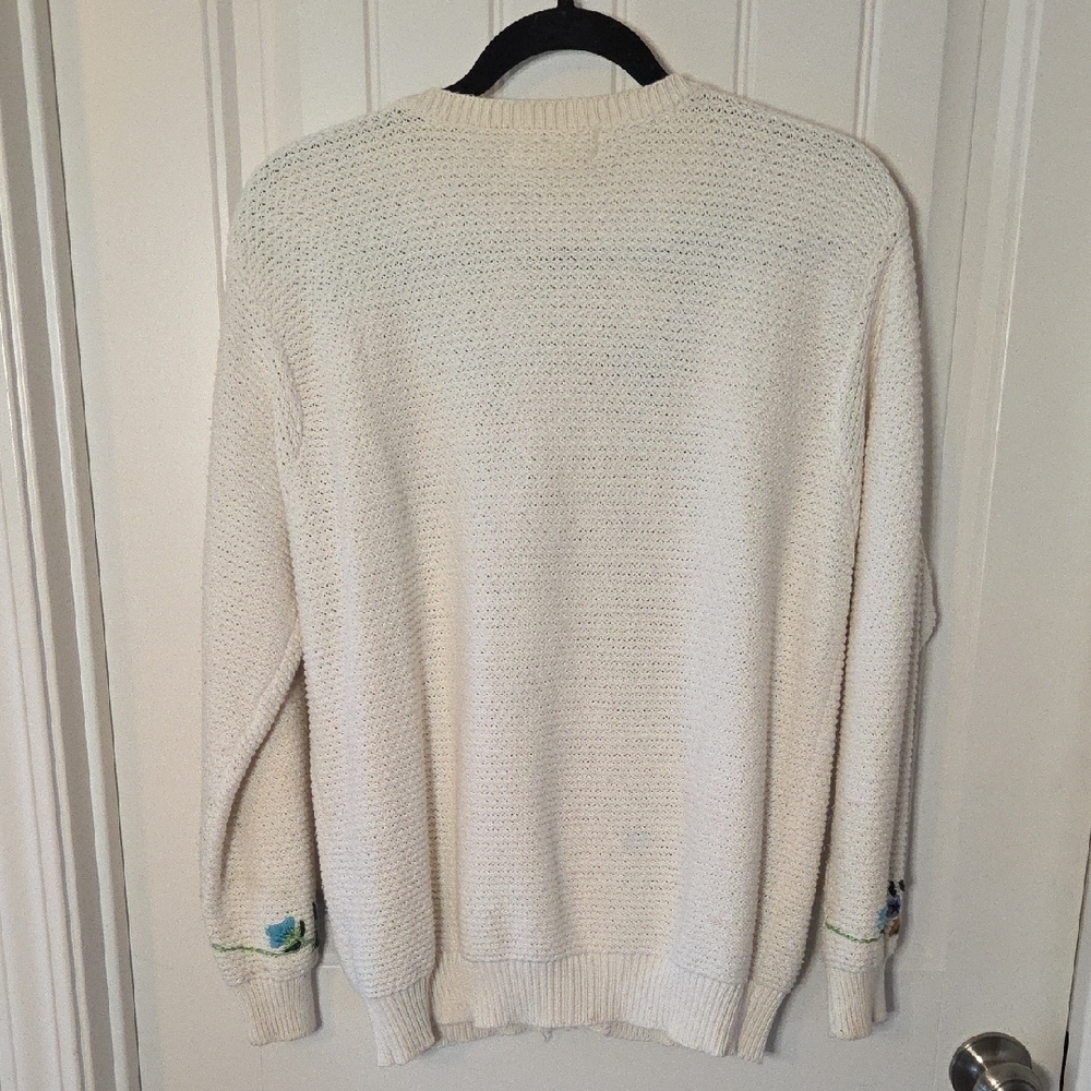 Cream Cardigan with Blue And Purple Floral Embroidery - Picture 4 of 7